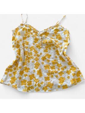 Yellow floral 100% cotton tank top with ruffle trim, Canyon River Blues